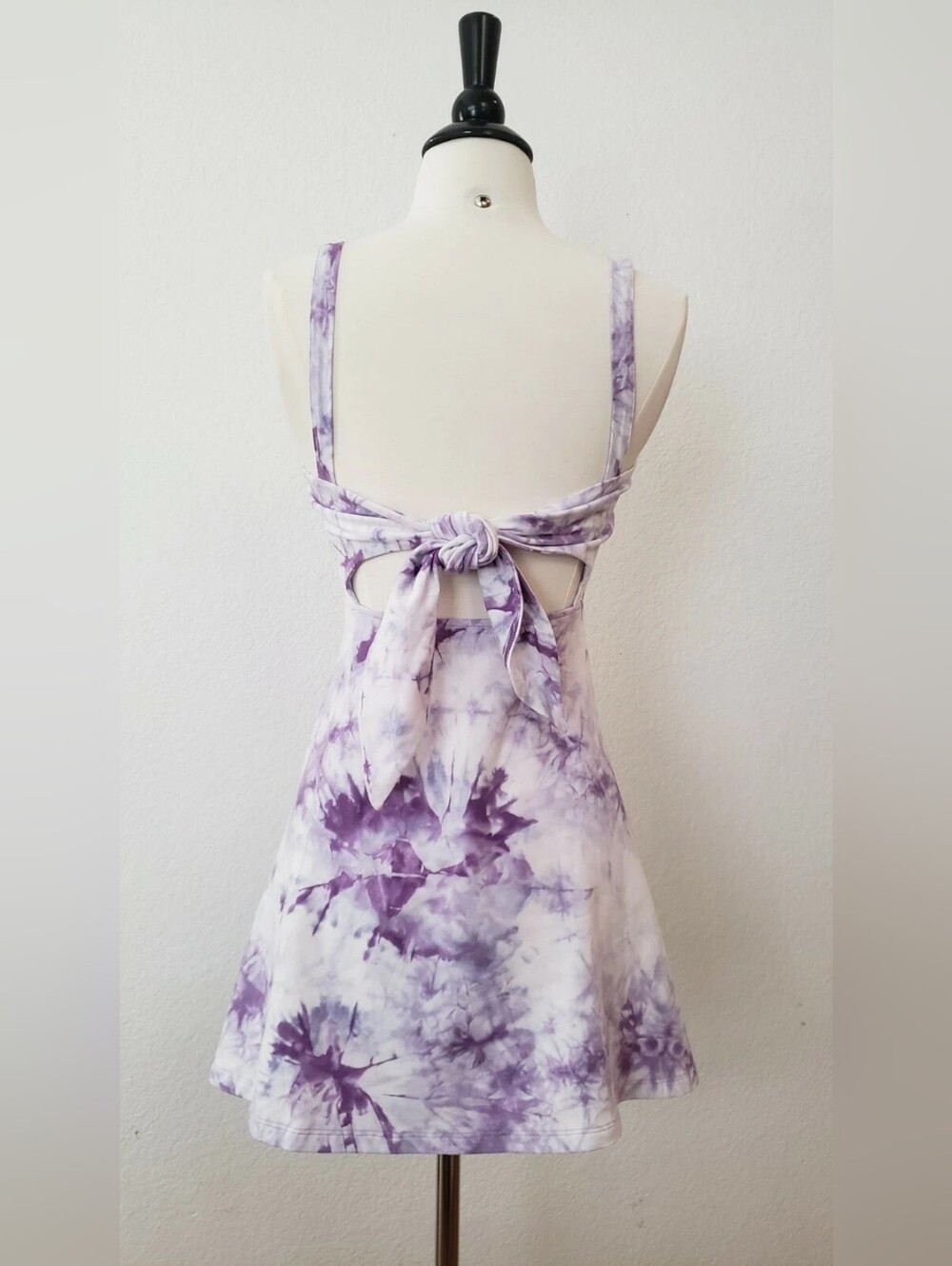 Purple Tie-Dye Square Neck Sundress - Women's Casual Dress - Picture 3 of 4